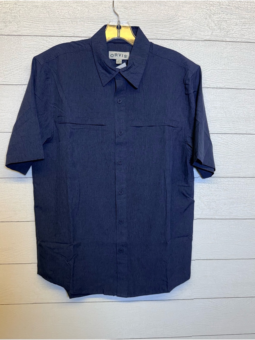 Orvis Men's Short Sleeve Button Down Tech Shirt Blue UPF 30+ Size Small NWT
